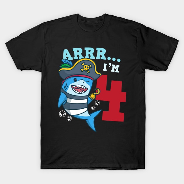 4th Birthday Pirate Shark T-Shirt by KAWAIITEE